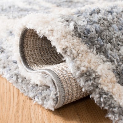 Gray and Cream Rectangular Synthetic Shag Area Rug