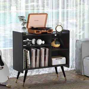 TIRAMISUBEST Record Player Stand with Vinyl Storage, Black Record Player Table Large, Vinyl Turntable Stand with Charging Station - 1 of 4