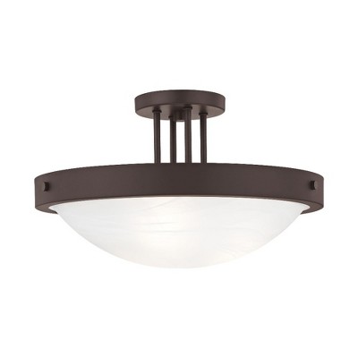 Elegant Bronze 3-Light Semi-Flush Mount with White Alabaster Glass