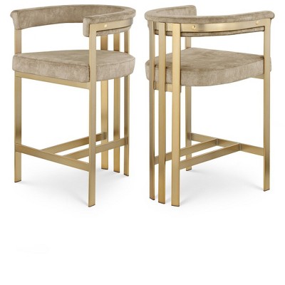 Meridian Furniture,Marcello Beige Velvet Counter Stool, Set of 2