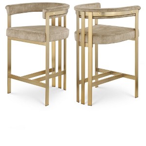 Meridian Furniture,Marcello Beige Velvet Counter Stool, Set of 2 - 1 of 4