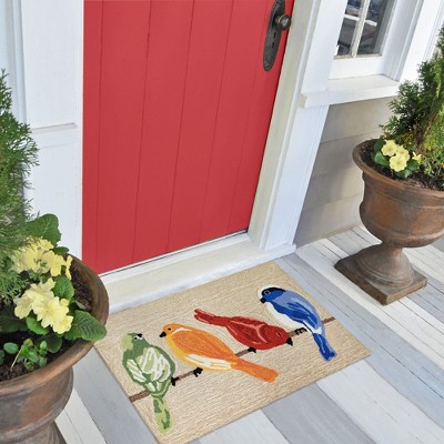 Sunflower & Birds Hand Tufted Neutral Indoor/Outdoor Rug 31"x48"