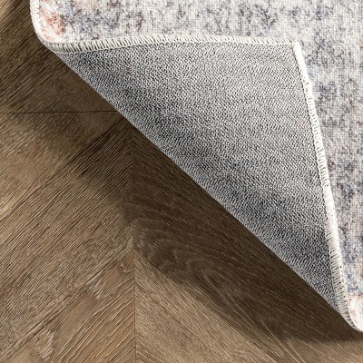 Peach Floral Soft Synthetic 5' x 8' Easy Care Area Rug