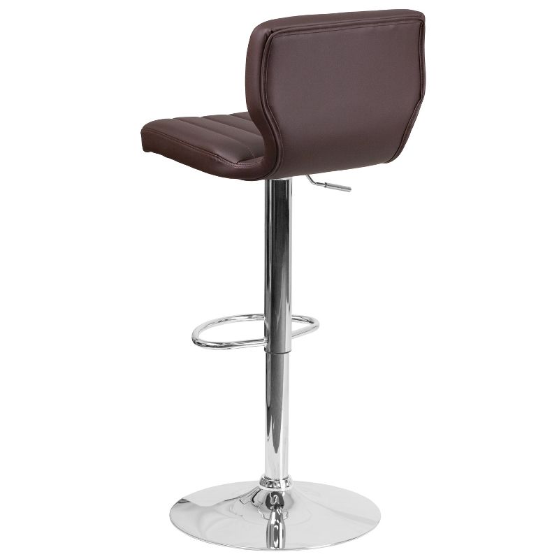 Emma and Oliver 2 Pack Contemporary Vinyl Adjustable Height Barstool with Vertical Stitch Back and Chrome Base, 3 of 7