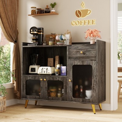 Aheaplus Modern Buffet Cabinet with Glass Doors, Coffee Bar with storage