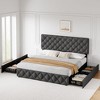 Whizmax King Size Bed Frame with 4 Storage Drawers and Headboard, Linen Upholstered Platform Bed Frame, Diamond Stitched Button Tufted, Dark Grey - 2 of 4