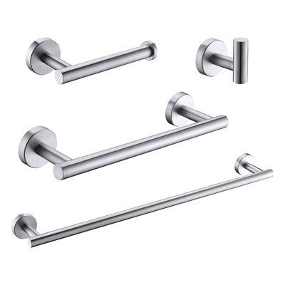 Munora 4-Piece Premium Stainless Steel Bathroom Accessories Set - Wall Mounted Towel Rail, Toilet Roll Holder & Hooks