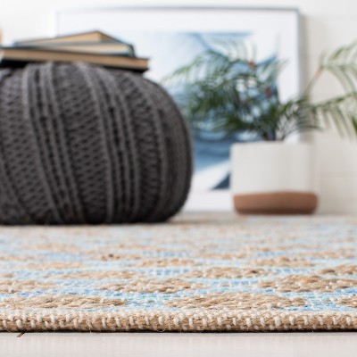 Cape Cod Blue and Natural Hand-Knotted Cotton Runner Rug