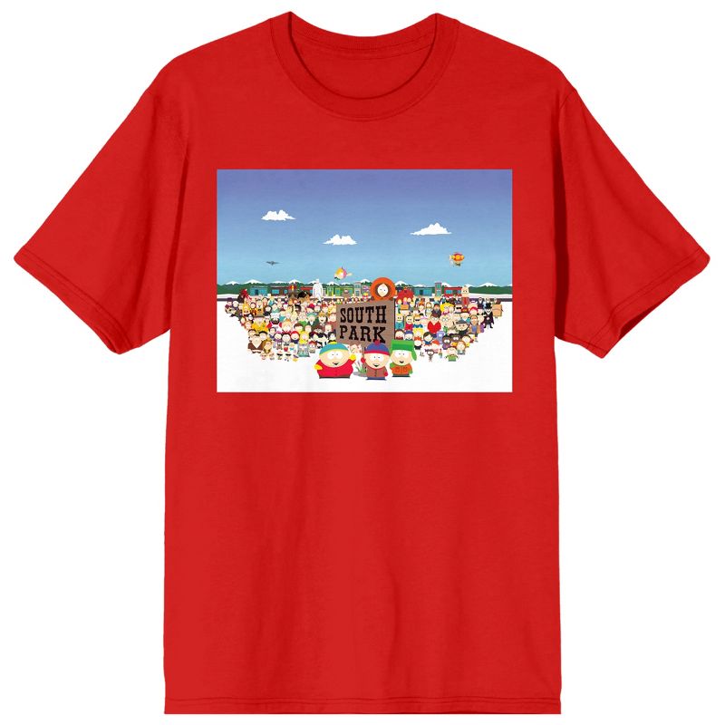 South Park Group Key Art Crew Neck Short Sleeve Red Unisex Adult T-shirt, 1 of 4