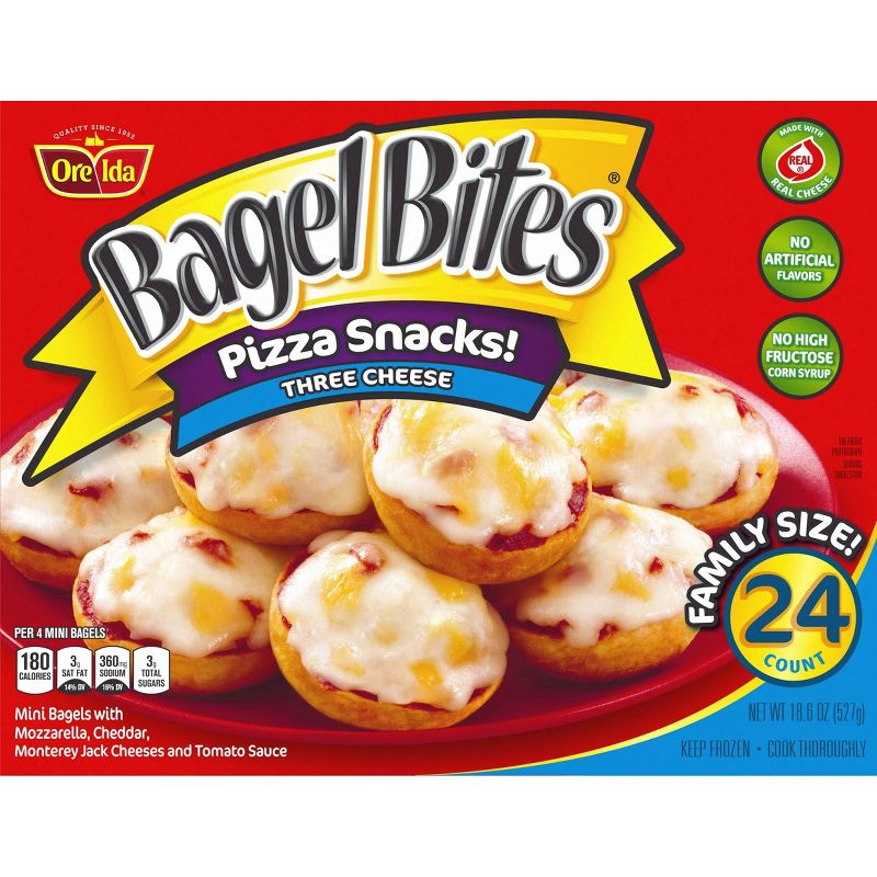 Bagel Bites Three Cheese Mini Pizza Bagel Frozen Snacks - 18.6oz/24ct, 2 of 11
