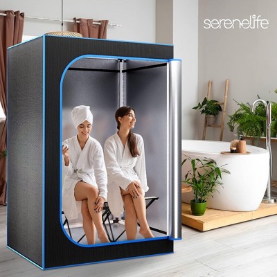 SereneLife Black Portable 2-Person Steam Sauna with Folding Chairs