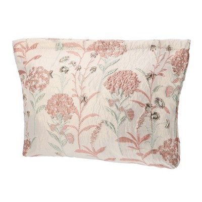 Floral Wreath Embroidered Canvas Makeup Bag - Pink