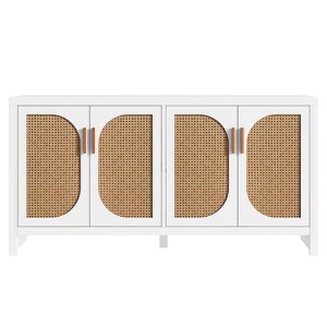 Rattan TV Stand With Wicker Doors, Adjustable Shelves, Storage Mid Century Modern TV Stand, Farmhouse Entertainment Center, Storage Cabinet - 1 of 4