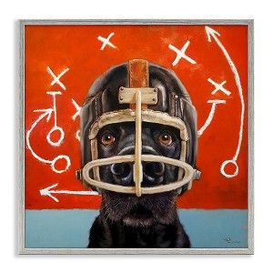 Stupell Industries Dog in Football Helmet Sports Plays Framed Giclee Art, Gray, 24" x 24" - 1 of 4
