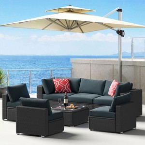 ELJGET 7 Piece Patio Furniture Set Outdoor Wicker Conversation Sets All Weather PE Rattan Sectional Sofa Set with Cushions & Coffee Table - 1 of 4