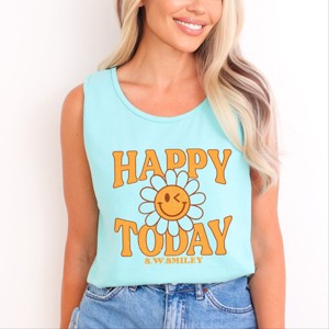 Simply Sage Market S.W.Smiley Happy Today Flower Garment Dyed Tank - L - Chalky Mint - 1 of 4