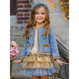 Hello Darling Blue Tweed Jacket And Tulle Skirt Mia Belle Girls - 1 of 4