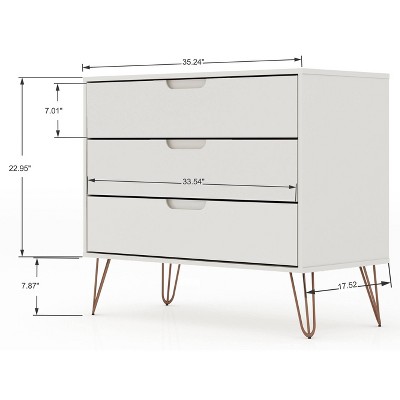 Set of 2 Off-White Mid-Century Modern 3-Drawer Dressers
