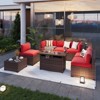 Aoxun 8-Piece Wicker Patio Set with Fire Pit Table, Thick Burgundy Cushions & Brown Rattan  Outdoor Sectional for Backyard, Garden, or Poolside - 3 of 4