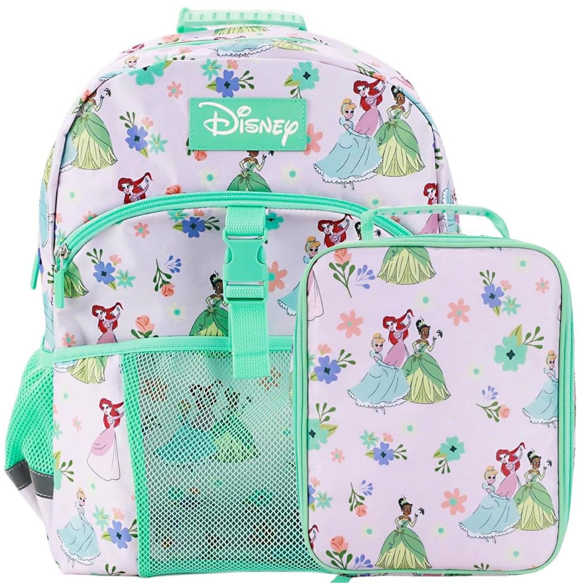 Disney Princesses 16" Kids Backpack With a matching Lunch Bag for Girls, with a large front Pocket