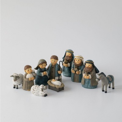Sullivans Set of 10 Child Nativity Figurines 2.75"H, 3"H, 1.5"H, 3"H, 1"H, 2"H, 1.75"H & 1.25"H Blue