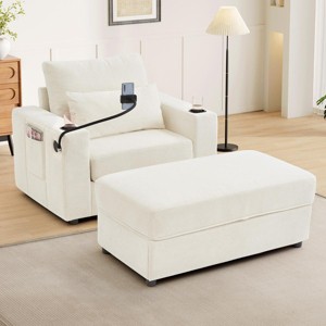 Accent Chair Modern Style with USB Ports, Storage Ottoman, Cup Holders for Living Room, 51.4"W - 3irtyhousy - 1 of 4