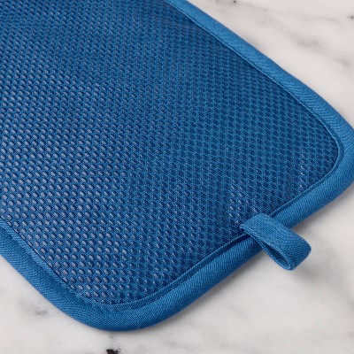 Navy Blue Silicone and Cotton Medallion Pot Holder Set