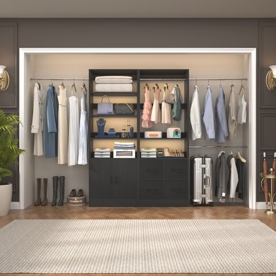 Aheaplus 49" - 128" Wooden Wardrobe System with Adjustable Shelves and Drawers