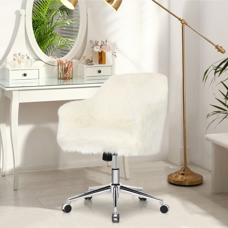 Costway Synthetic Swivel Office Chair Adjustable Task Chair Fluffy Vanity Chair, 3 of 11