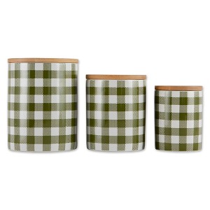 Design Imports Antique Green & White Buffalo Check Ceramic Canister Set/3 - 1 of 4