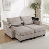 TiramisuBest 63" Convertible Chaise Lounge Loveseat Sofa Bed Corduroy Upholstery with USB Ports, Cup Holders, Phone Holder & Storage,Beige - 2 of 4
