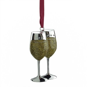 Northlight 3.25" Regal Shiny Silver-Plated Glitter Wine Glasses with European Crystals Christmas Ornament - Gold/Silver - 1 of 1