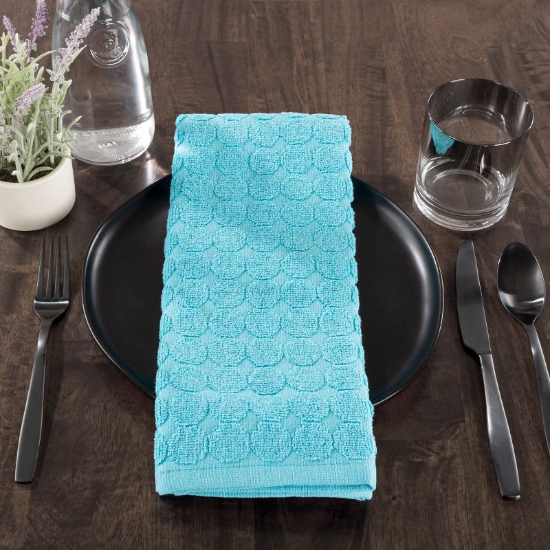 Kitchen Towels- Set of 8 -16"x28"-Absorbent 100% Cotton Hand Towel- Modern Circle Pattern Weave in 4 Solid Colors for Drying by Hastings Home, 5 of 8