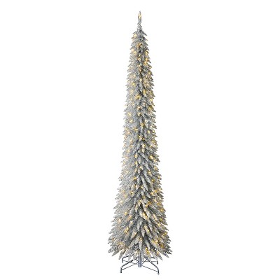 Evergreen Classics Pre Lit Pencil Pine Artificial Holiday Christmas Tree with Warm White LED Lights and Metal Stand