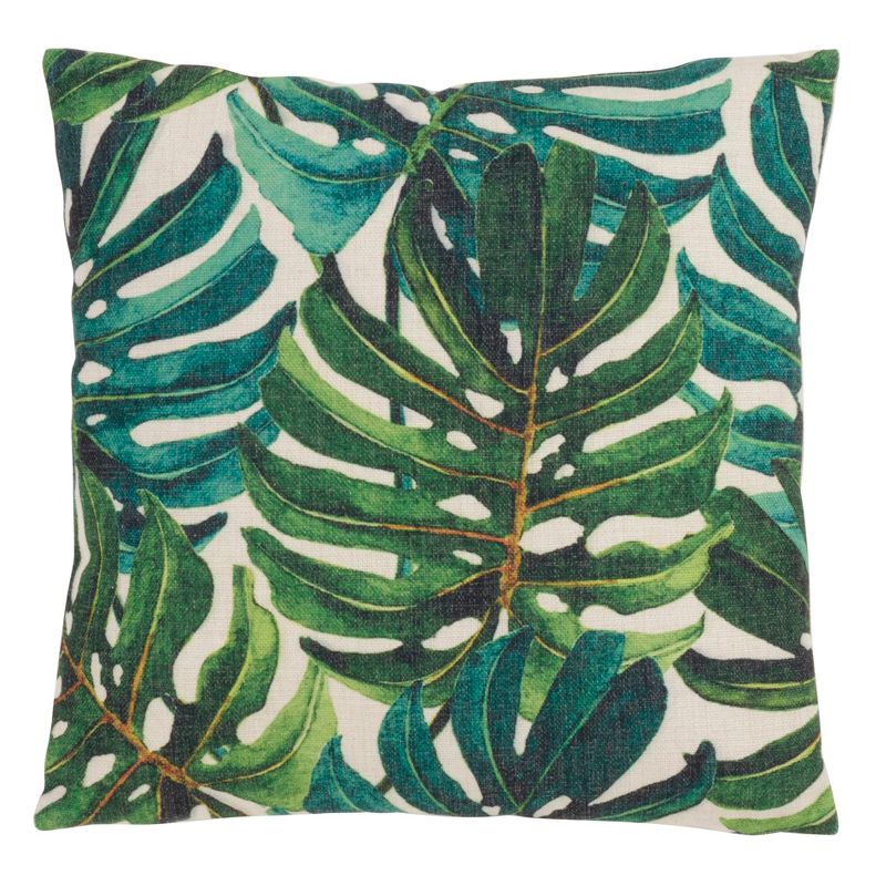 Saro Lifestyle Split Leaf Philodendron Pillow - Poly Filled, 18" Square, Green, 1 of 5