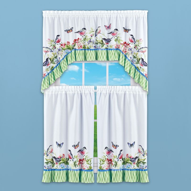 Collections Etc Colorful Bird Garden Printed Kitchen Curtains, 3 of 4