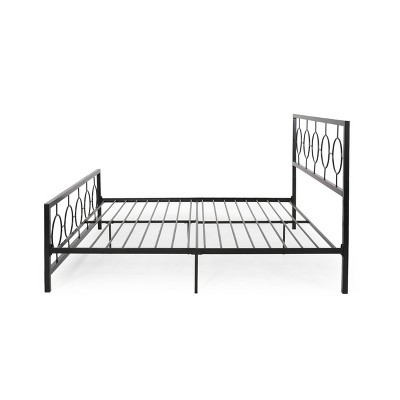 King Size Flat Black Iron Platform Bed Frame with Headboard