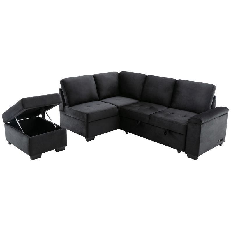 L-Shape Sleeper Sectional Sofa, Sofa Bed with Storage Ottoman & USB Charge-ModernLuxe, 5 of 14