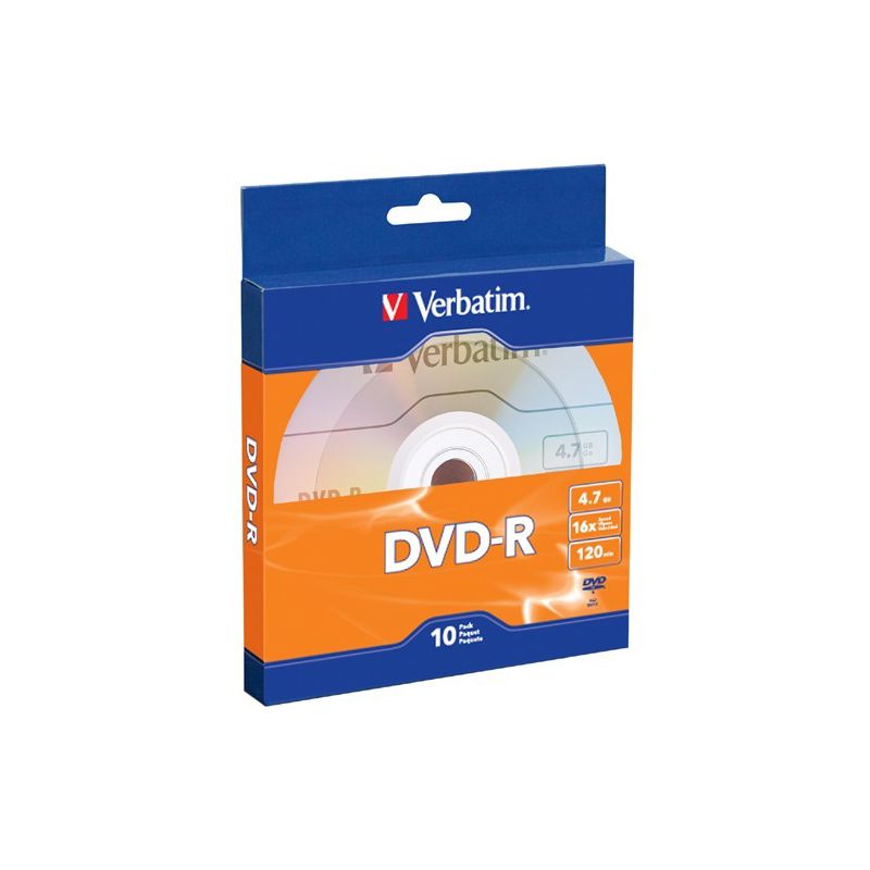 Verbatim DVD-R 4.7GB 16X with Branded Surface - 10pk Bulk Box - 120mm - 2 Hour Maximum Recording Time, 1 of 2