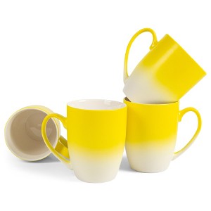 Elanze Designs Yellow White Two Toned Ombre Matte 12 ounce Ceramic Stoneware Coffee Cup Mugs Set of 4 - 1 of 4
