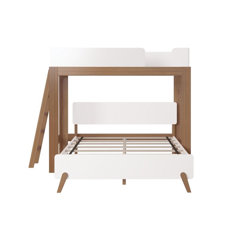 Max & Lily Mid-Century Modern L-Shaped Twin over Queen Bunk Bed with Ladder on End, Pecan and White, 3 of 6