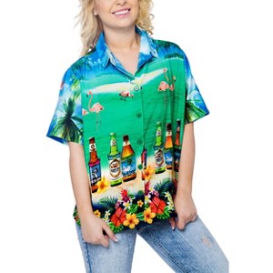 LA LEELA Women's Button Down Blouses Floral Party Blouse Shirt Flamingo Shirts Short Sleeve Tropical Vacation Dress Hawaiian Shirts - 1 of 3