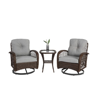 Maliang 3 Piece Outdoor Swivel Rocker Patio Chairs, 360¡ã Rocking Patio Conversation Set with Cushions & Glass Coffee Table for Backyard