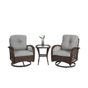 Maliang 3 Piece Outdoor Swivel Rocker Patio Chairs, 360¡ã Rocking Patio Conversation Set with Cushions & Glass Coffee Table for Backyard - 1 of 4