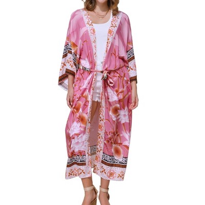 INSPIRE CHIC Women's Belt Loose Fit Causal Beach Floral Print Bikini Swimsuit Cover Up