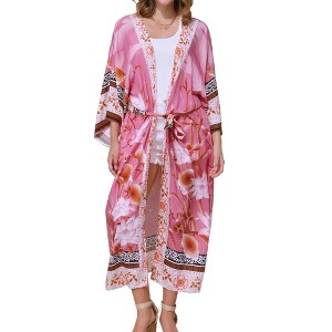 INSPIRE CHIC Women's Belt Loose Fit Causal Beach Floral Print Bikini Swimsuit Cover Up - 1 of 4