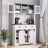 72 Inch Farmhouse Kitchen Pantry with Sliding Barn Door, White Storage Cabinet with 3 Drawers and Appliance Space, Multi-Use Organizer for Dining Room - 3 of 4