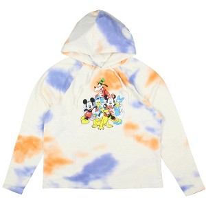 Disney Woman's Retro Mickey and Friends Tie-Dye Cropped Hooded Adult Shirt - 1 of 3