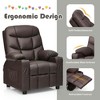 Costzon Kids Recliner Chair with Cup Holder, Adjustable Leather Lounge with Footrest & Side Pockets, Ergonomic Sofa for Boys & Girls Room (Brown) - 3 of 4