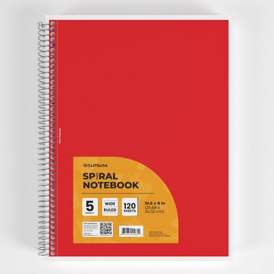 5 Subject Spiral Notebook Wide-Ruled 150 Sheets (24 Packs)